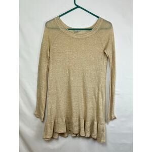 Free People Beach Women's Size XS Tan 100% Linen Long Sleeve Sweater